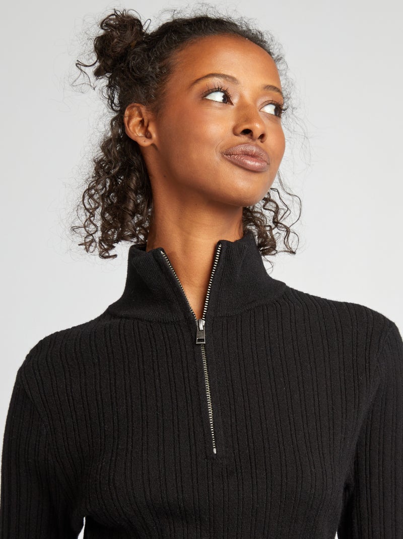 Maxi pull aderente con collo con zip nero - Kiabi