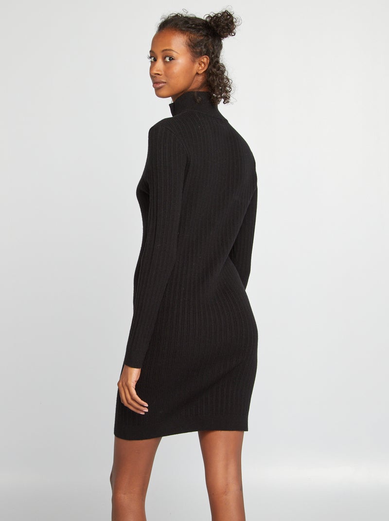 Maxi pull aderente con collo con zip nero - Kiabi