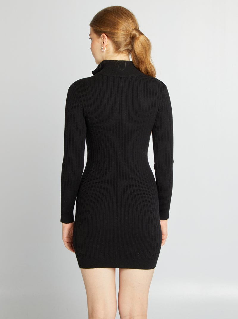 Maxi pull aderente con collo con zip nero - Kiabi