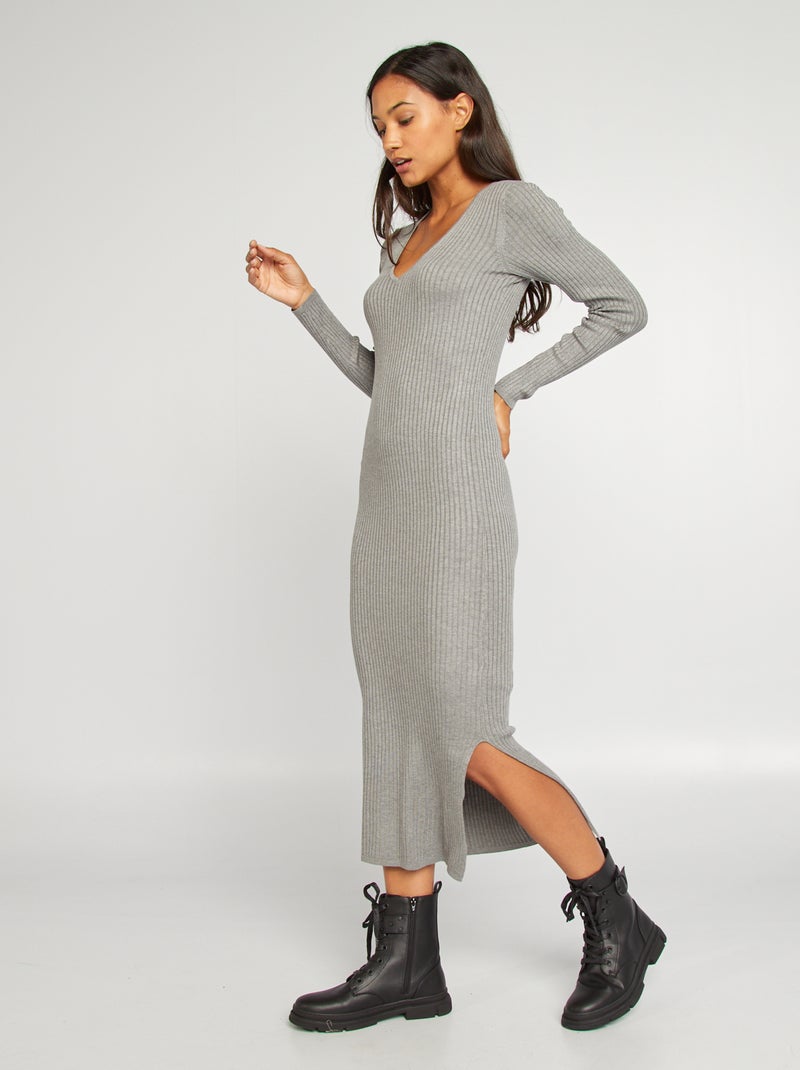 Maxi pull aderente in maglia a coste GRIGIO - Kiabi