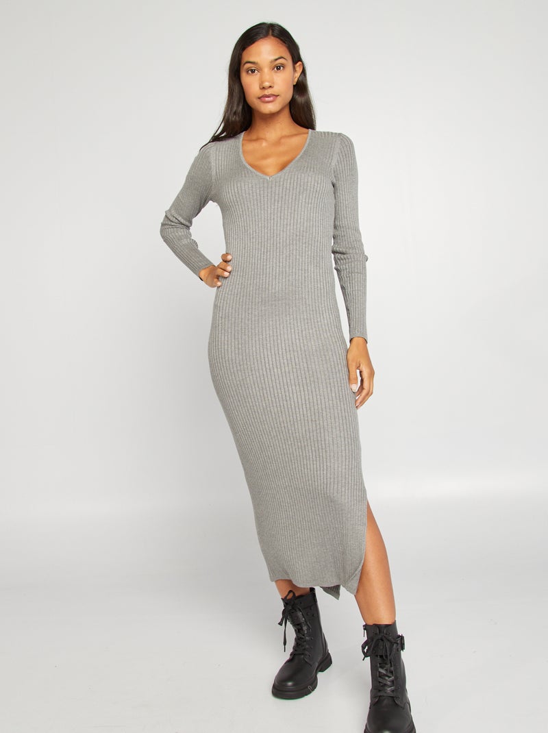 Maxi pull aderente in maglia a coste GRIGIO - Kiabi