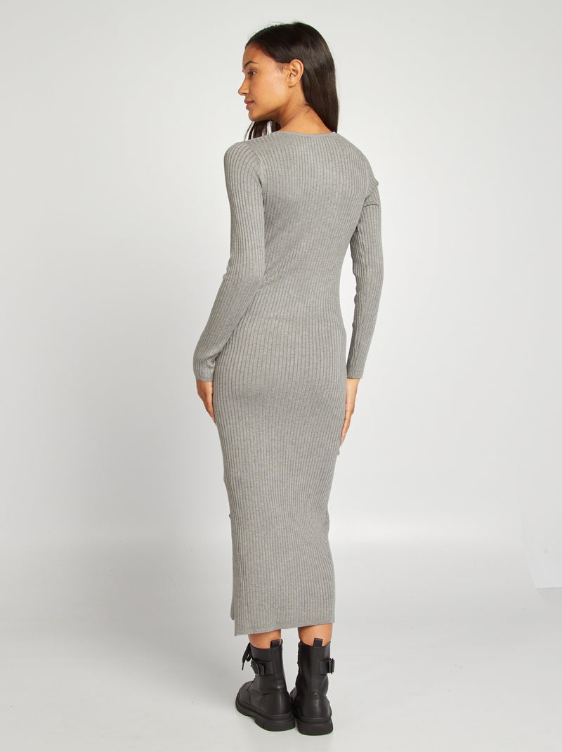 Maxi pull aderente in maglia a coste GRIGIO - Kiabi
