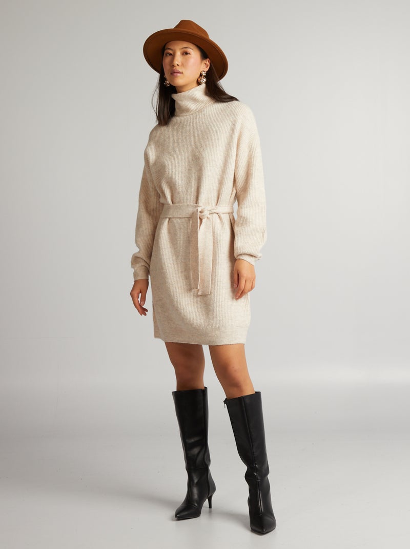Maxi pull con cintura BEIGE - Kiabi