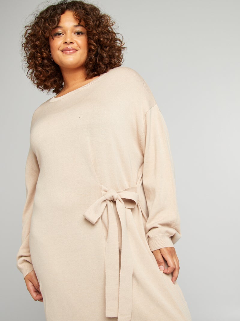 Maxi pull con cintura da annodare BEIGE - Kiabi