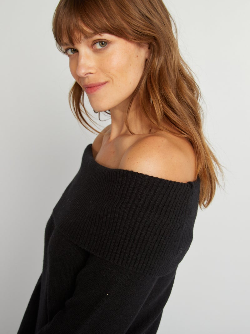 Maxi pull con scollo bardot nero - Kiabi