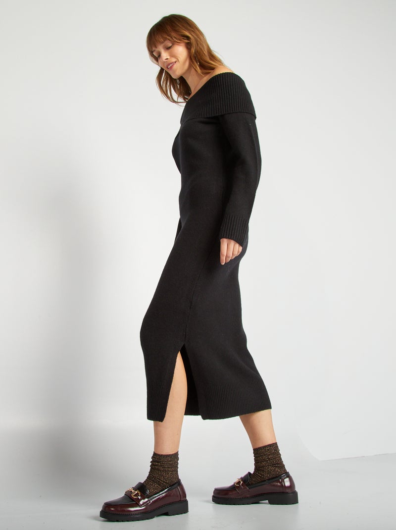 Maxi pull con scollo bardot nero - Kiabi