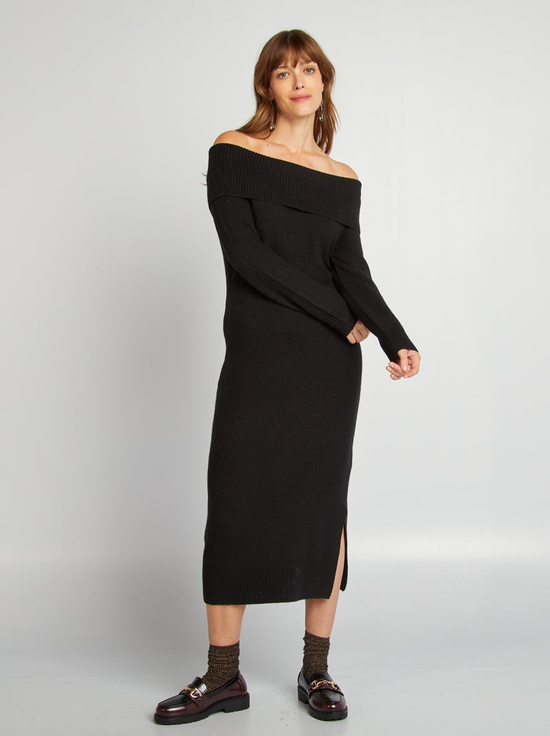 Maxi pull con scollo bardot nero - Kiabi