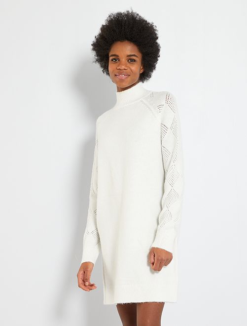 Maglione donna lungo ricamato in pizzo e tulle sulla schiena con fiocchi