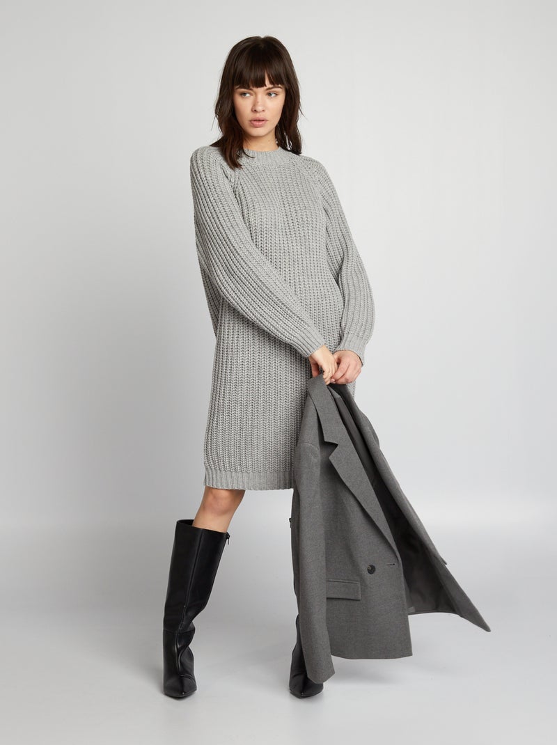 Maxi pull in maglia a punto grosso GRIGIO - Kiabi