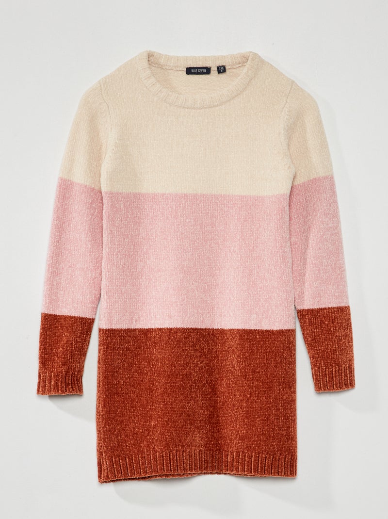Maxi pull in maglia ciniglia color block ROSA - Kiabi
