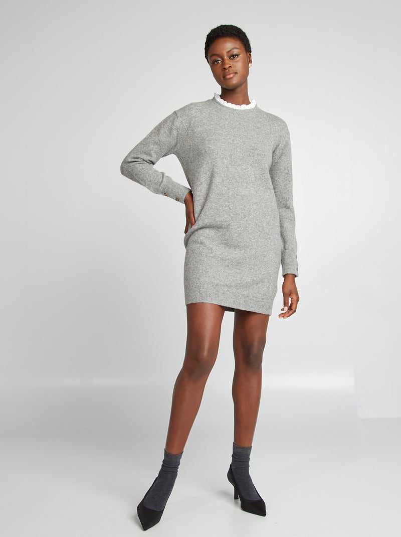 Maxi pull in maglia con colletto effetto 2 in 1 GRIGIO - Kiabi