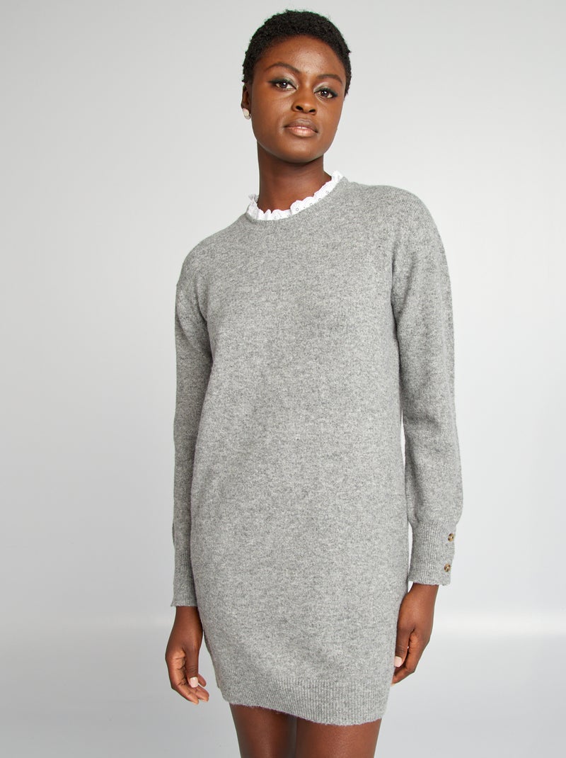 Maxi pull in maglia con colletto effetto 2 in 1 GRIGIO - Kiabi
