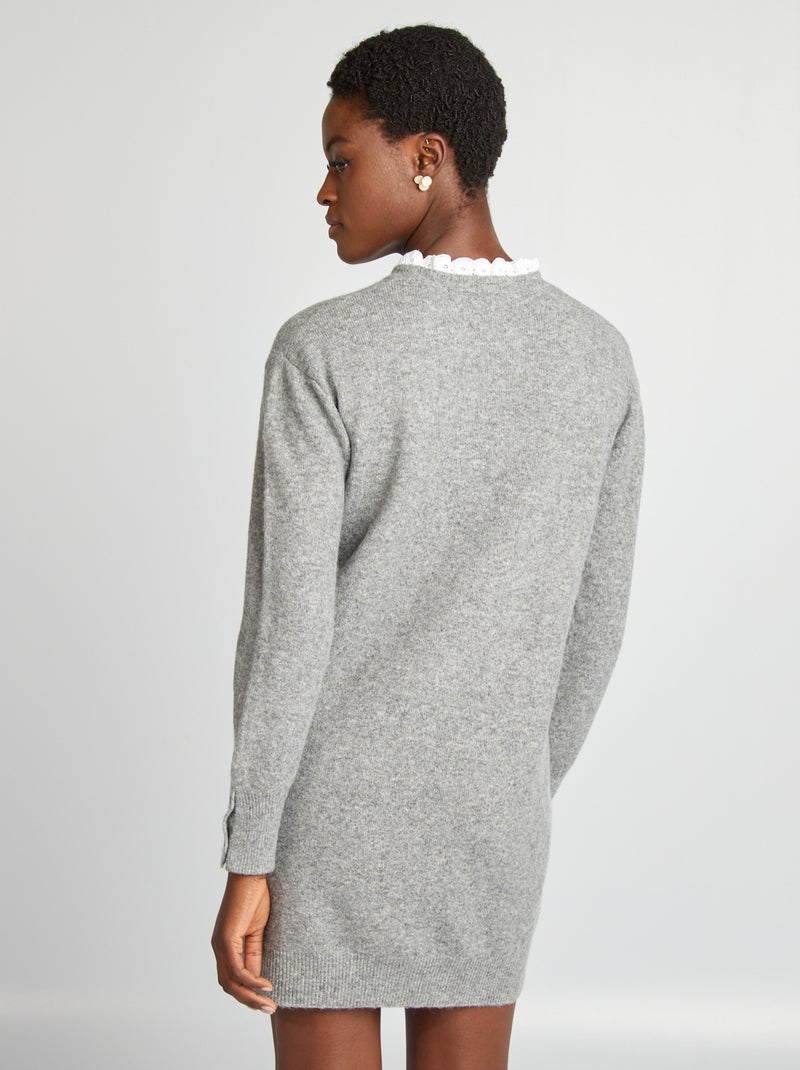 Maxi pull in maglia con colletto effetto 2 in 1 GRIGIO - Kiabi