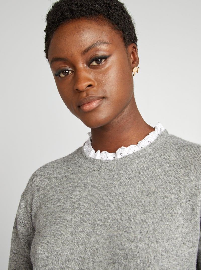 Maxi pull in maglia con colletto effetto 2 in 1 GRIGIO - Kiabi