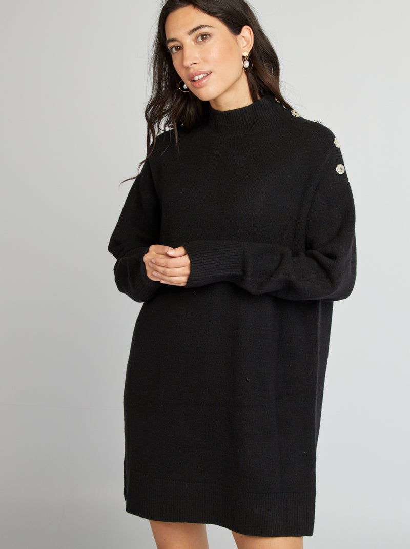Maxi pull in maglia con collo alto nero - Kiabi