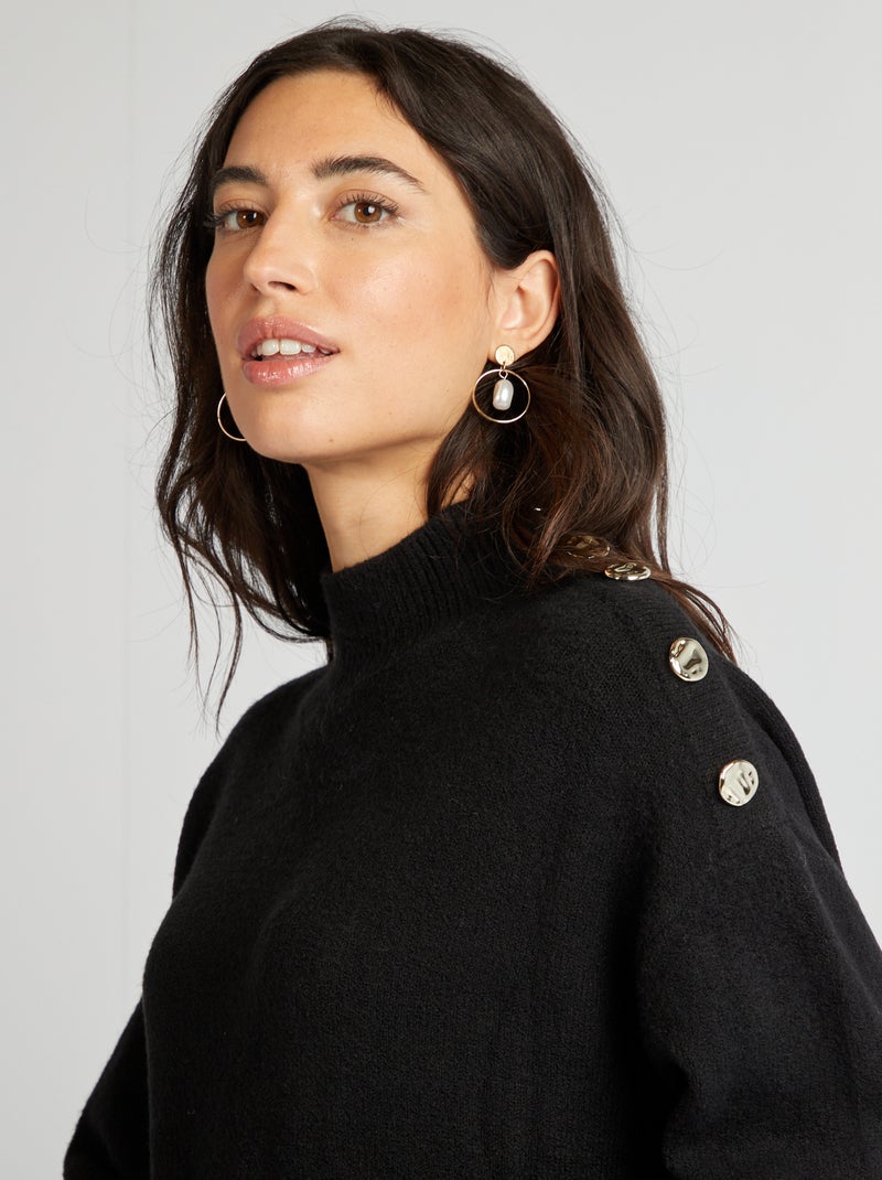 Maxi pull in maglia con collo alto nero - Kiabi