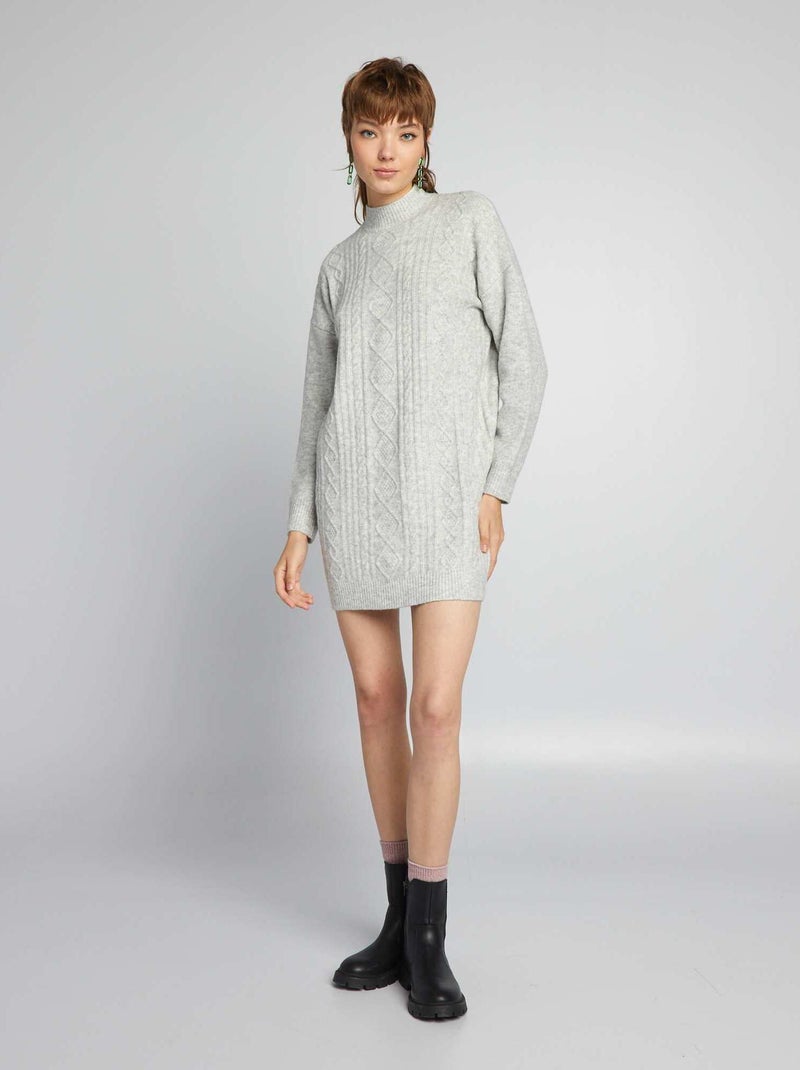 Maxi pull in maglia con lavorazione a trecce GRIGIO - Kiabi