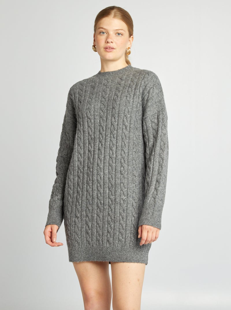 Maxi pull in maglia con lavorazione a trecce GRIGIO - Kiabi