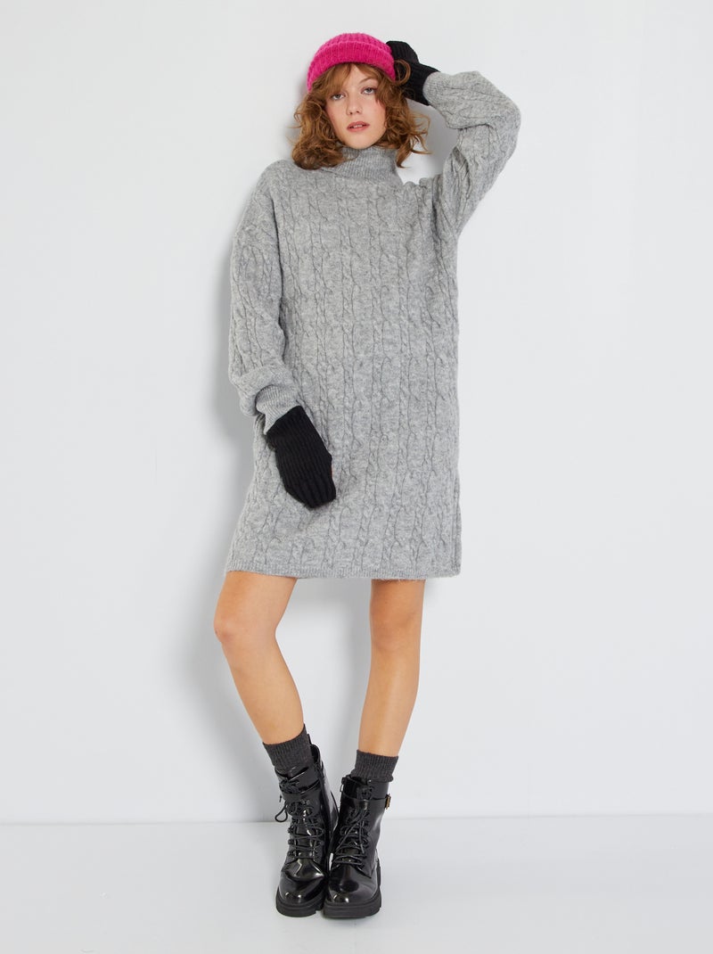 Maxi pull in maglia con lavorazione a trecce GRIGIO Kiabi