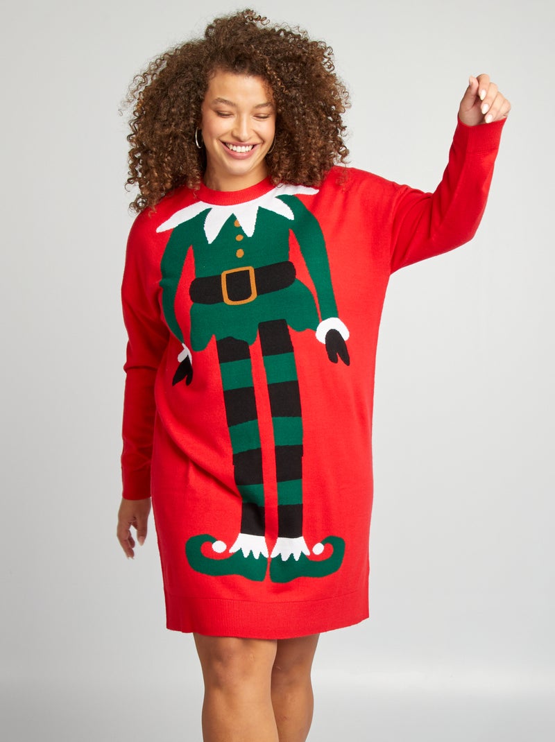 Maxi pull in maglia 'folletto di Natale' ROSSO - Kiabi