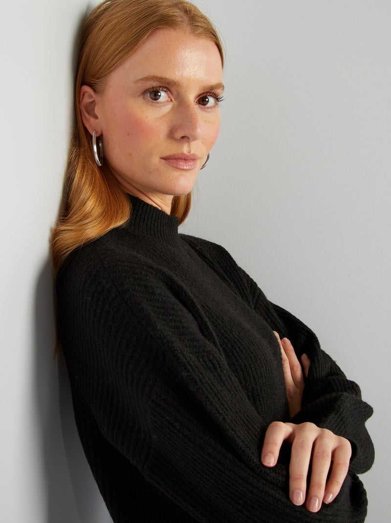 Maxi pull in maglia girocollo nero - Kiabi