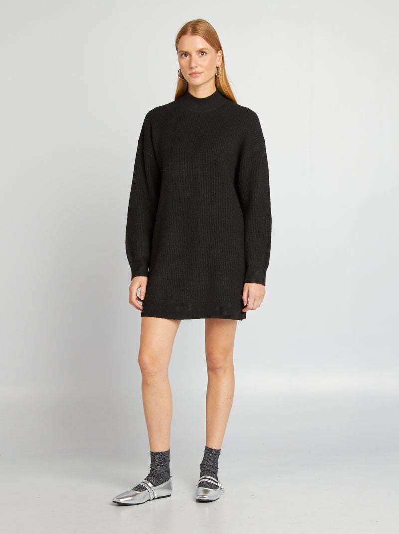 Maxi pull in maglia girocollo nero - Kiabi