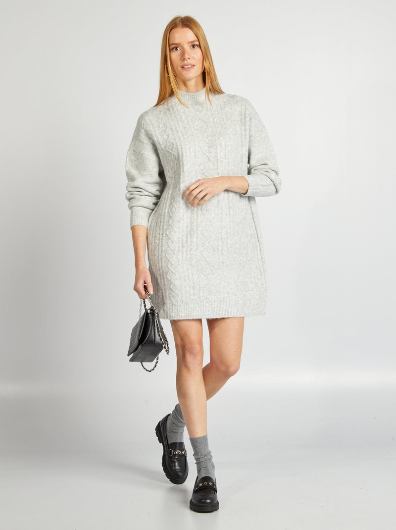 Maxi pull in maglia grossa lavorata a trecce GRIGIO - Kiabi