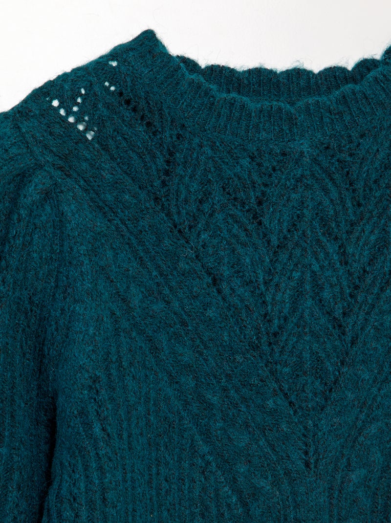 Maxi pull in maglia traforata e lavorazione a trecce verde - Kiabi