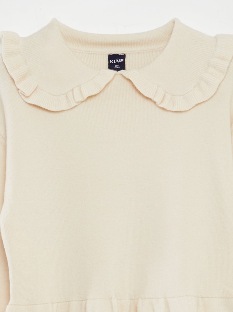 Maxi pull lavorato a maglia con collo con volant BIANCO - Kiabi