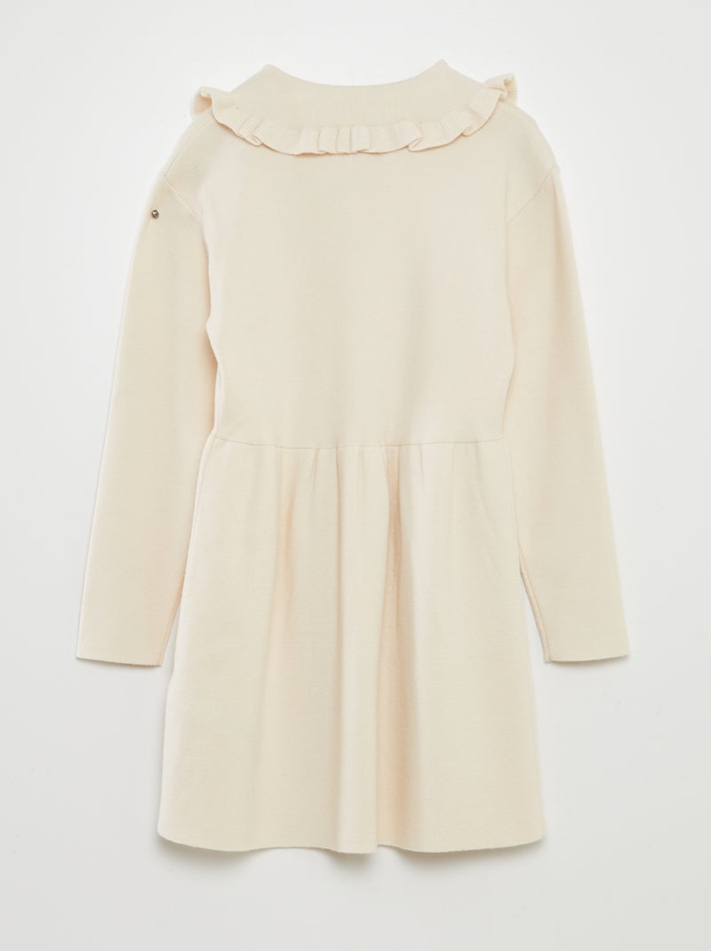 Maxi pull lavorato a maglia con collo con volant BIANCO - Kiabi