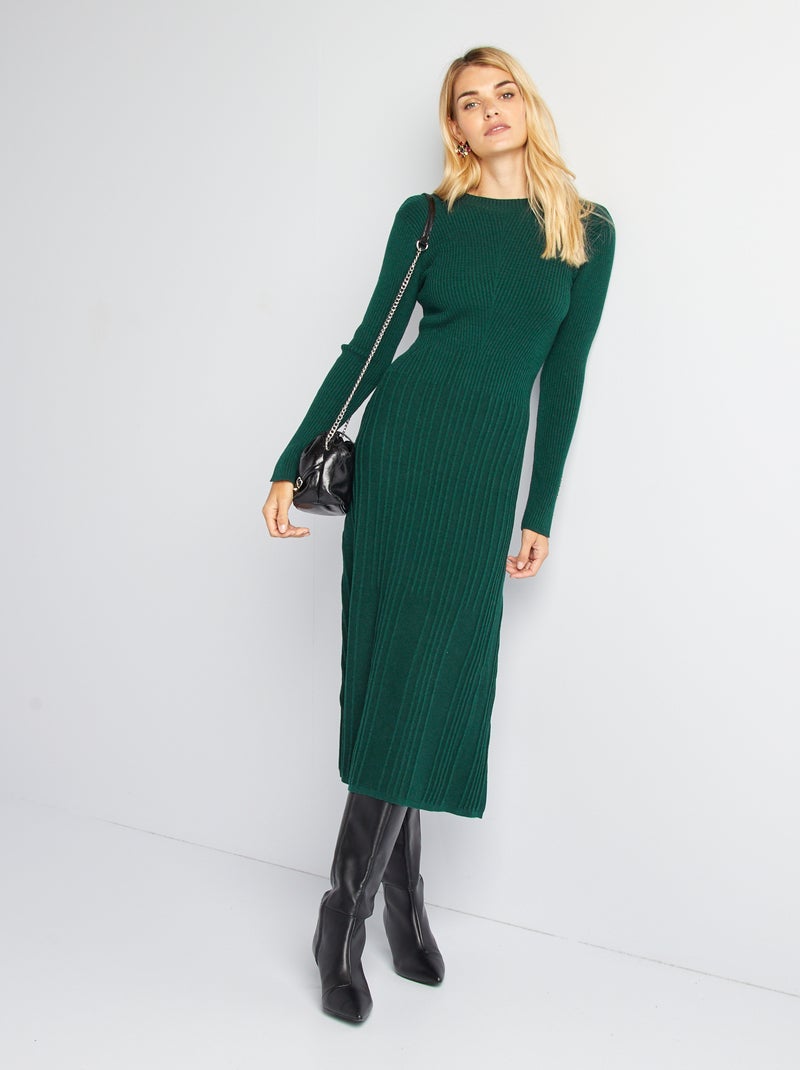 Maxi pull midi a coste VERDE - Kiabi