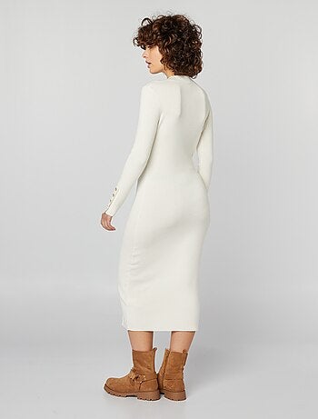 Maxi pull midi con bottoni dorati fantasia sulle maniche