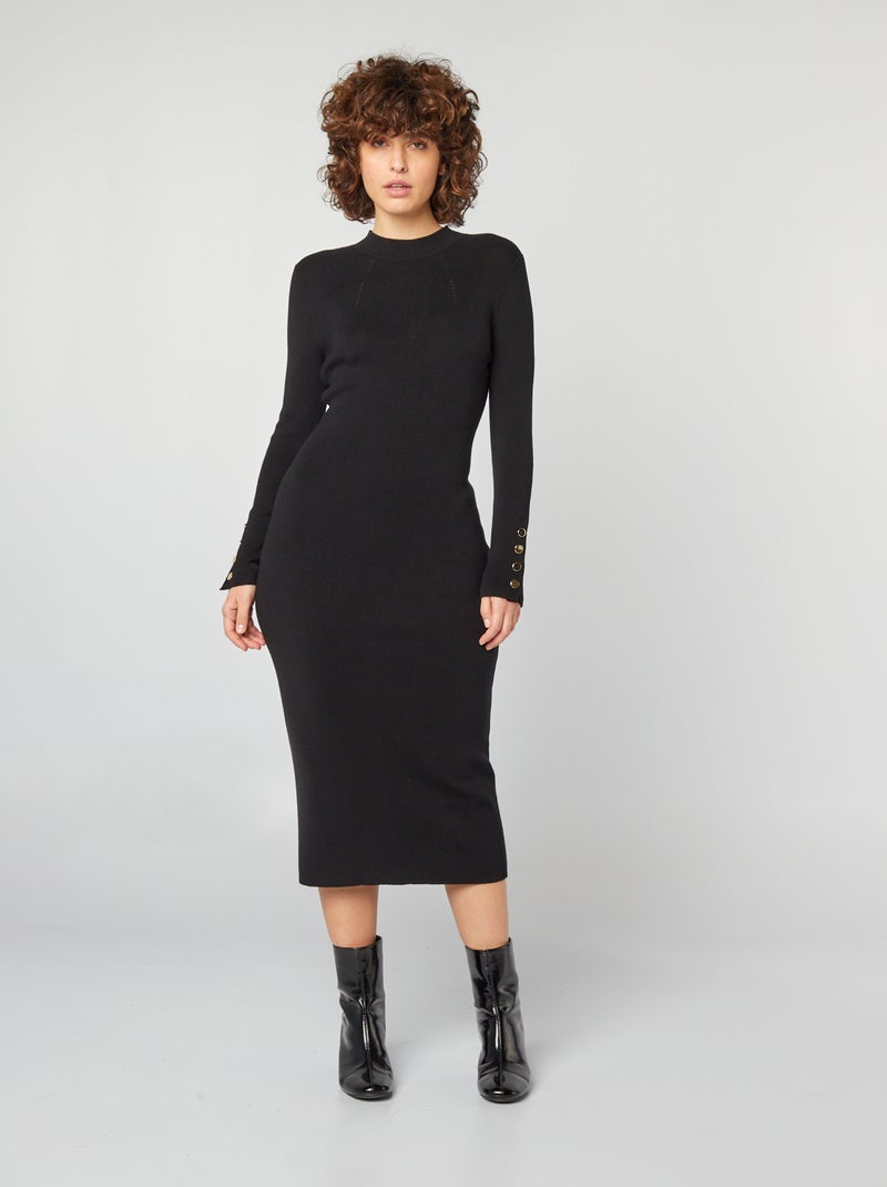 Maxi pull midi con bottoni dorati fantasia sulle maniche nero - Kiabi