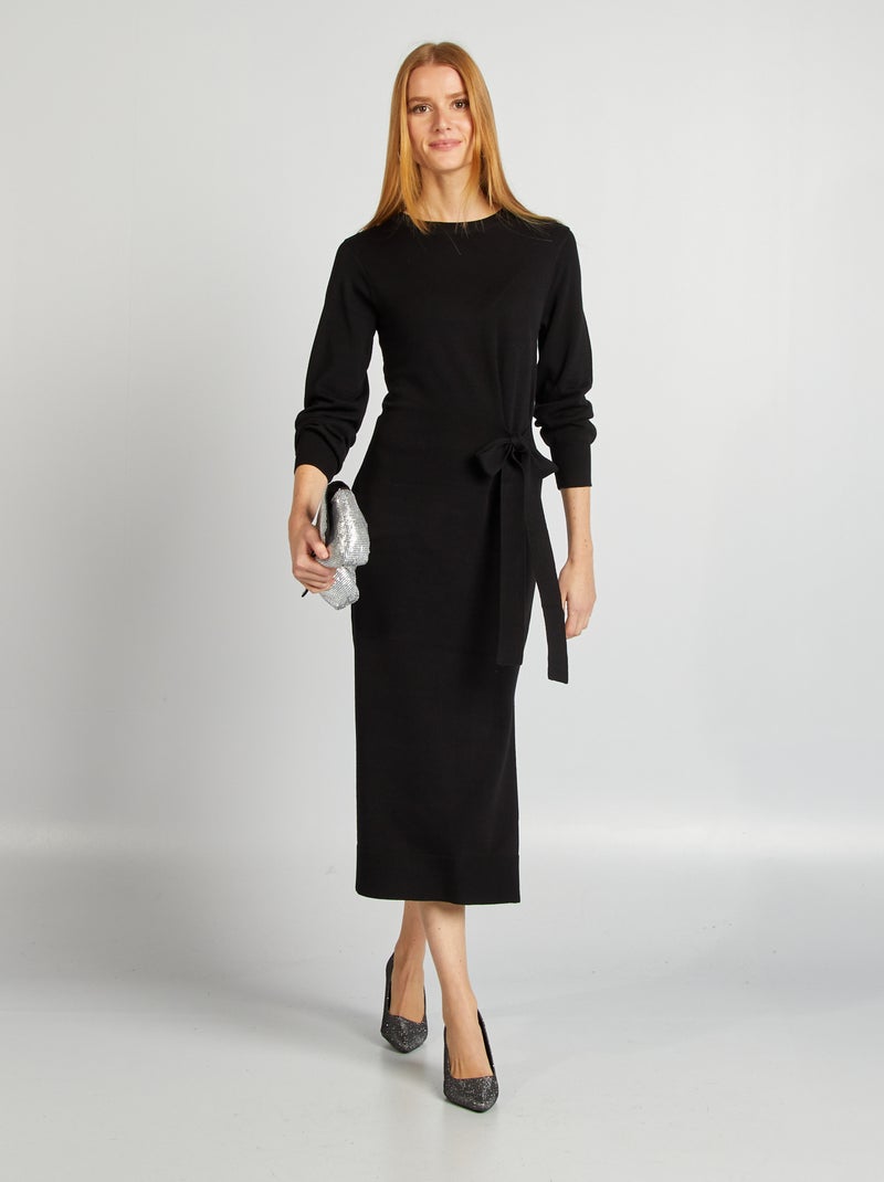 Maxi pull midi da portare con cintura nero - Kiabi