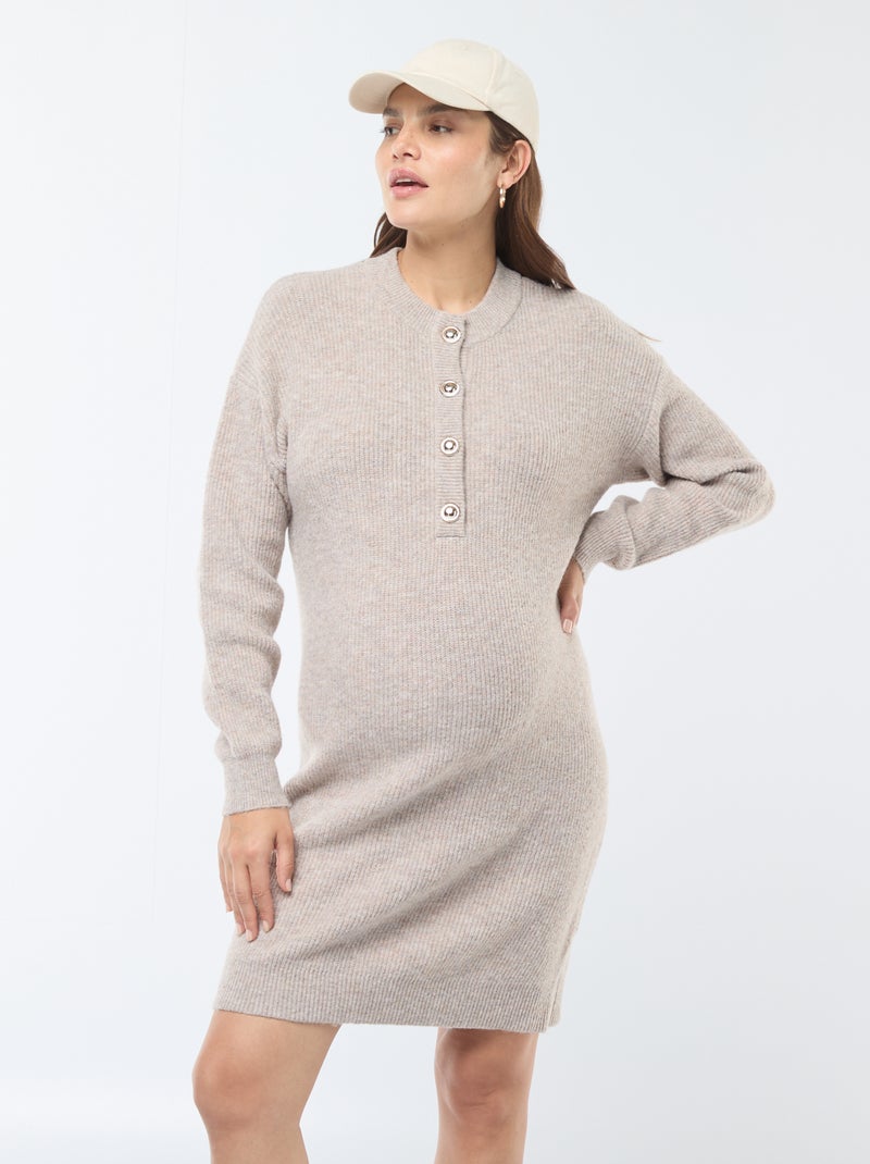 Maxi pull per l'allattamento con apertura con bottoni Beige - Kiabi