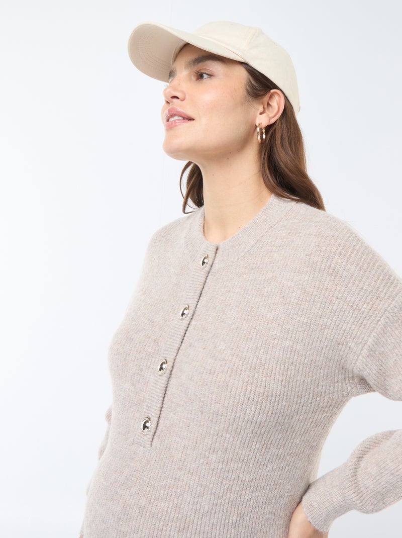 Maxi pull per l'allattamento con apertura con bottoni Beige - Kiabi