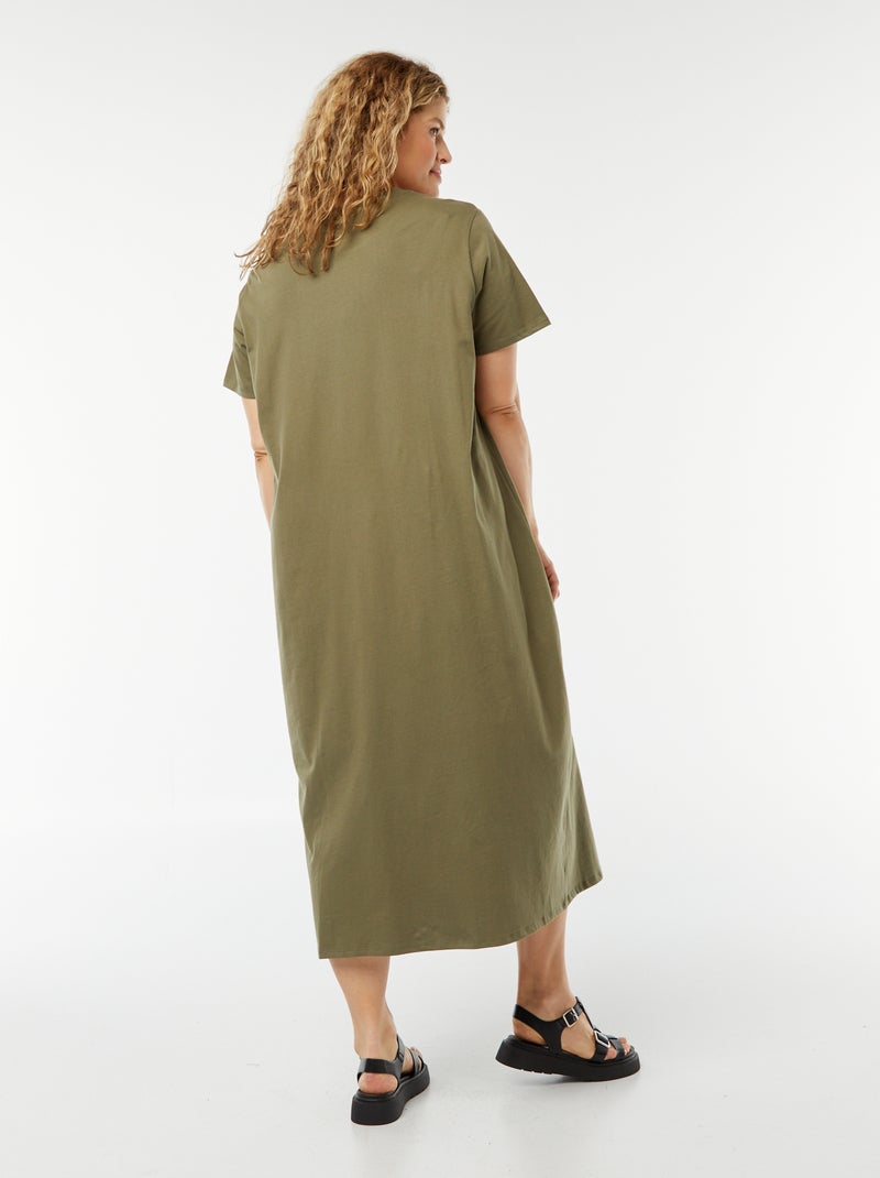 Maxi t-shirt lunga a maniche corte tinta unita KAKI - Kiabi