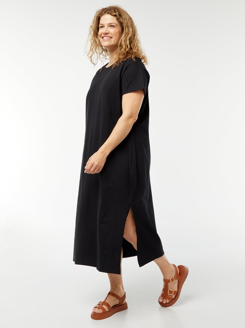Maxi t-shirt lunga a maniche corte tinta unita nero - Kiabi