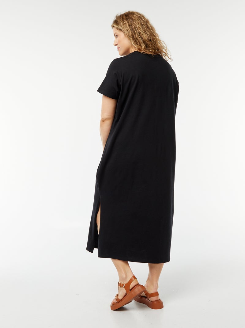 Maxi t-shirt lunga a maniche corte tinta unita nero - Kiabi