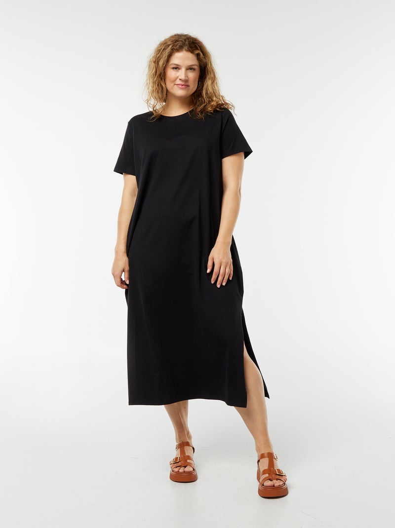 Maxi t-shirt lunga a maniche corte tinta unita nero - Kiabi