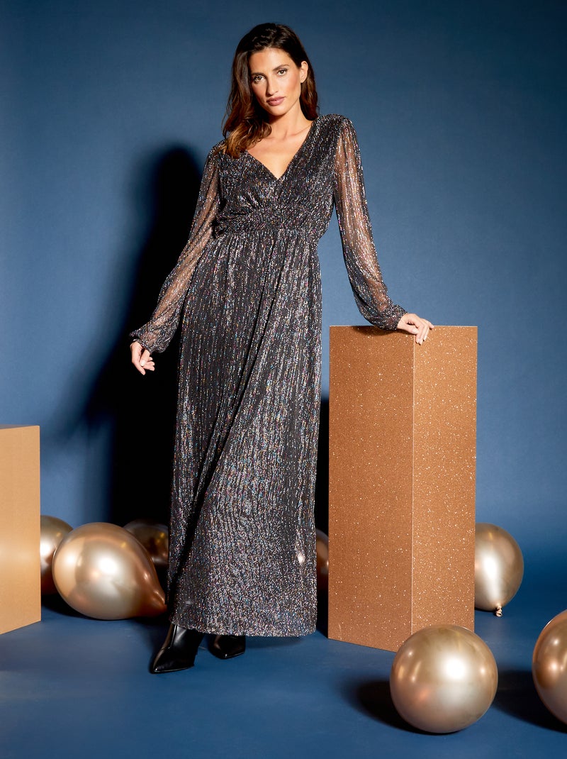 Maxi vestito con scollo a V in fibre metallizzate GRIGIO - Kiabi