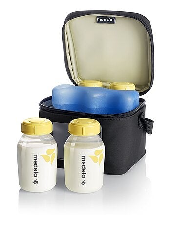 MEDELA - Cooler Bag - Scomparto e blocco refrigerante + 4 biberon - Borsa isotermica