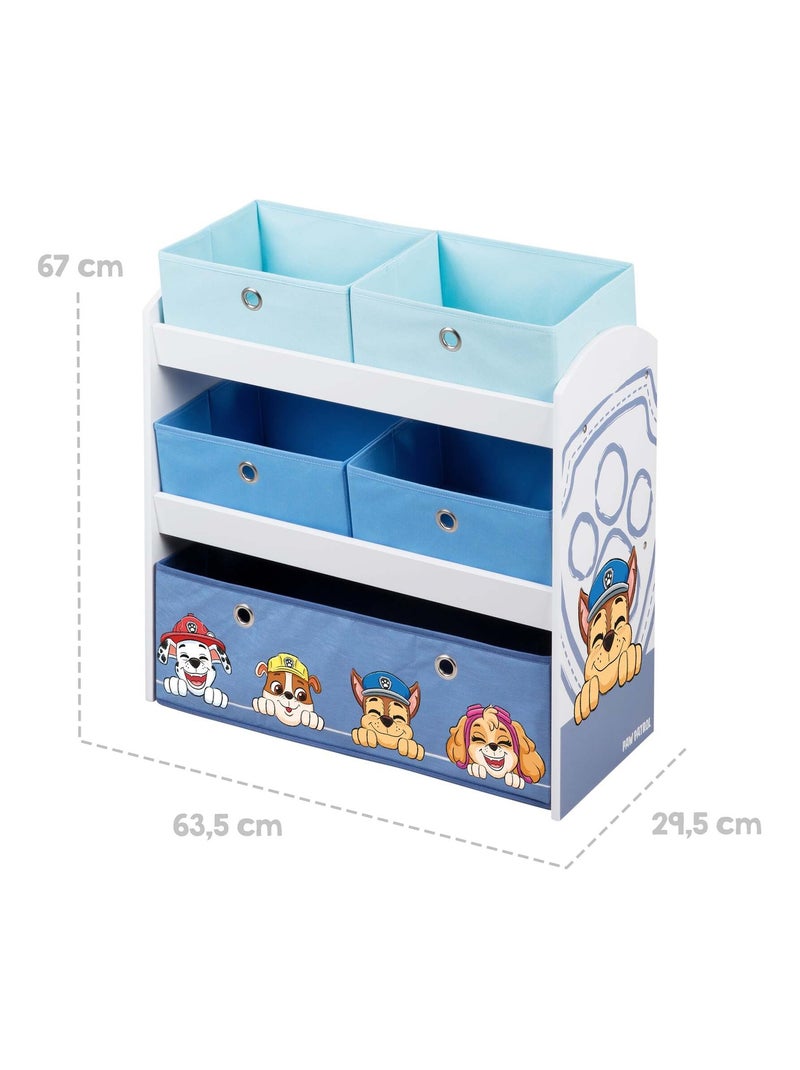 Mensola porta‑giochi con 5 scatole in tessuto "Roba Paw Patrol" Bianco Blu Grigio - Kiabi