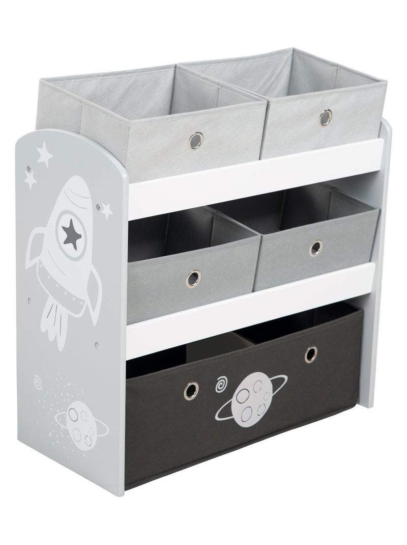 Mensola porta‑giochi con 5 scatole in tessuto "Roba Rakete" Grigio bianco nero - Kiabi