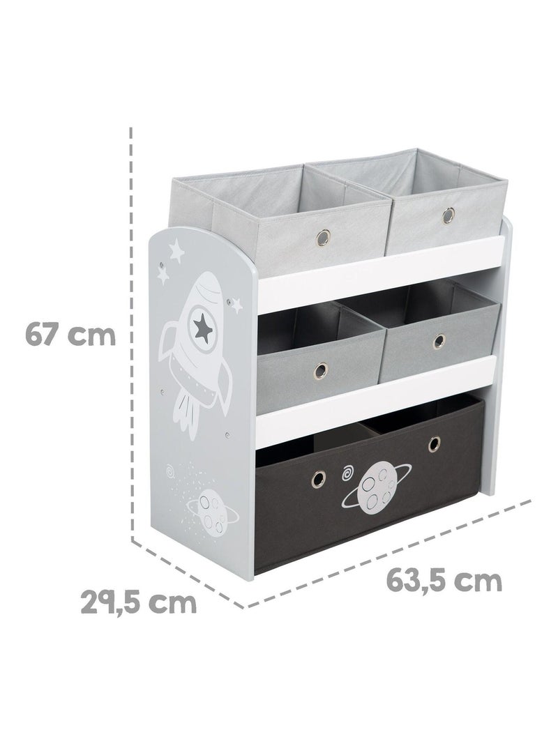 Mensola porta‑giochi con 5 scatole in tessuto "Roba Rakete" Grigio bianco nero - Kiabi