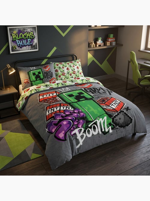 Minecraft creeper copripiumino 220x240 cm + 2 federe 63x63 grigio - Kiabi Minecraft creeper copripiumino 220x240 cm + 2 federe 63x63 grigio - Kiabi