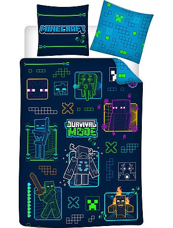 Minecraft survival mode copripiumino 140x200 cm + federa 63x63 blu