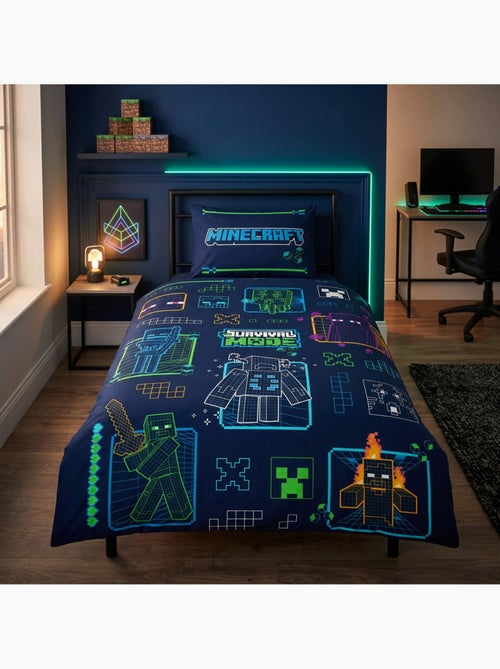Minecraft survival mode copripiumino 140x200 cm + federa 63x63 blu - Kiabi Minecraft survival mode copripiumino 140x200 cm + federa 63x63 blu - Kiabi