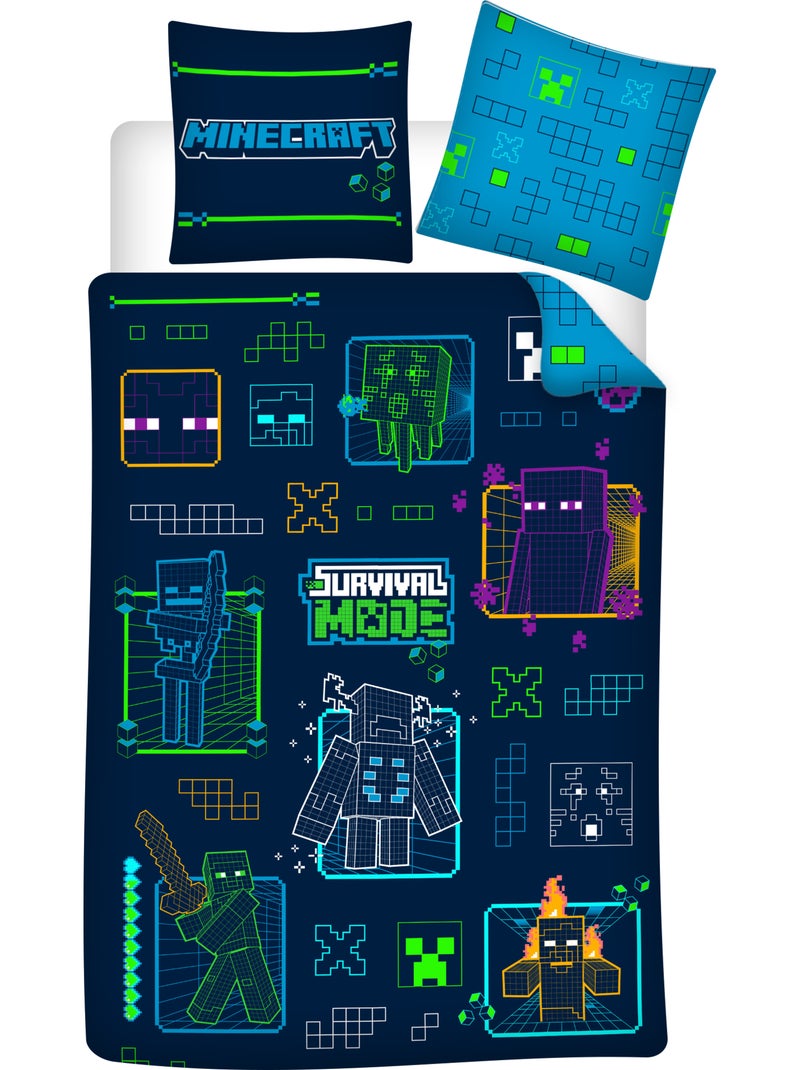 Minecraft survival mode copripiumino 140x200 cm + federa 63x63 blu Nero Blu - Kiabi