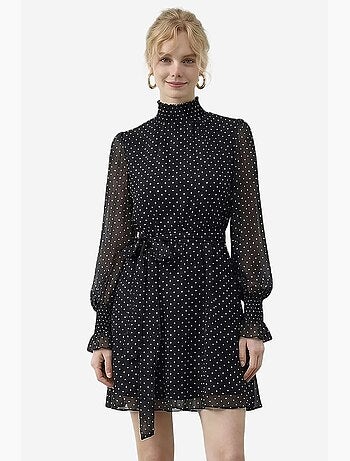 Mini abito a pois con mezzo dolcevita e cintura lucci